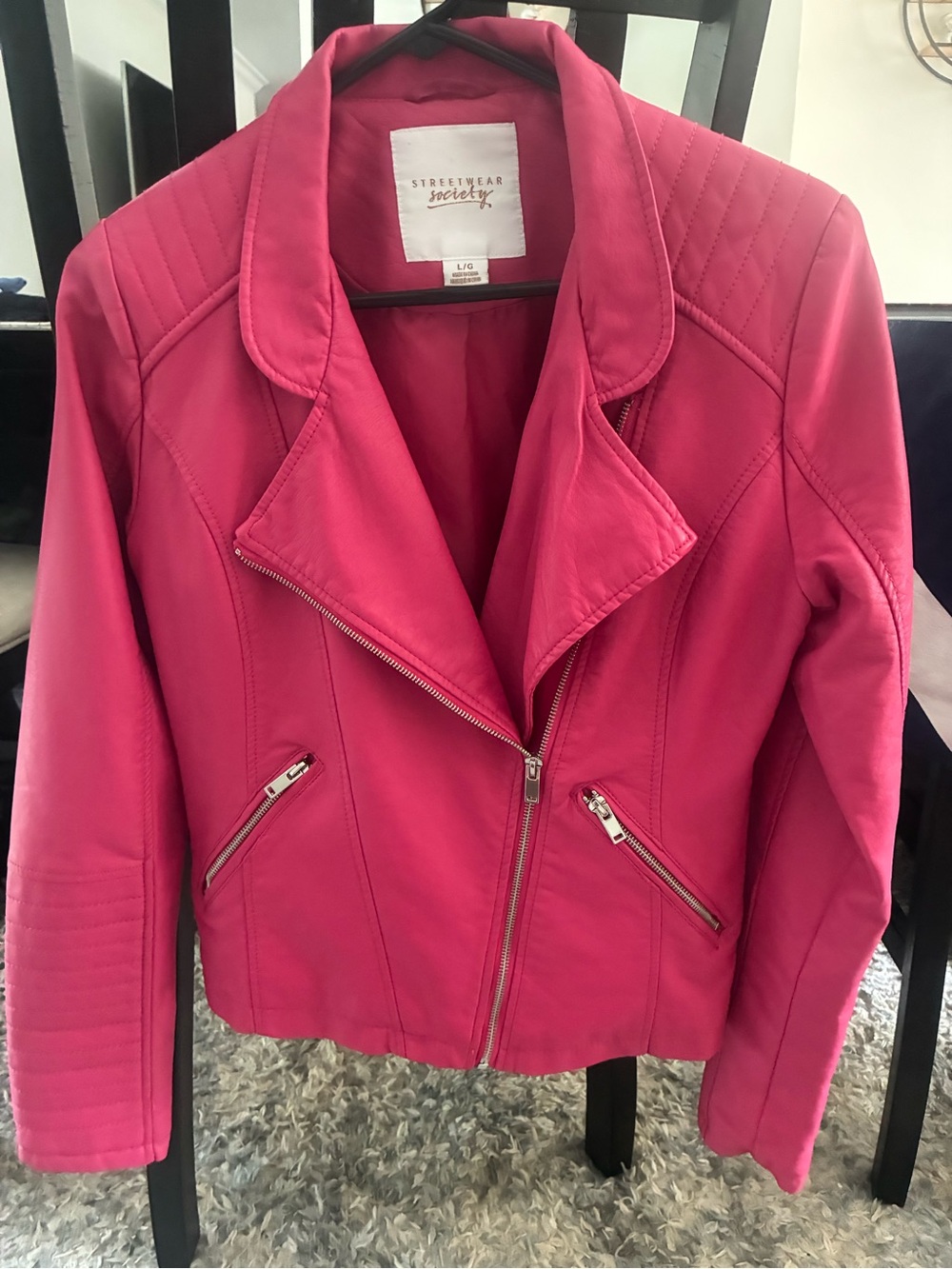 Hot Pink Pleather Jacket. Size Large